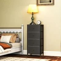 HOMCOM Cómoda para Dormitório Cómoda de Tecido com 4 Gavetas Dobráveis com Frentes de Couro PU 46x30x98 cm Preto(m-8)