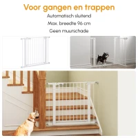 PawHut Deurhek, montage zonder boren, verstelbare breedte 75-96 cm, met één hand te openen, metaal, wit, 76 cm hoog(m-5)