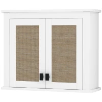 HOMCOM Armário de Parede para Casa de Banho com 2 Portas de Vime PE Prateleira Ajustável 60x19,5x49,4 cm Branco(m-11)