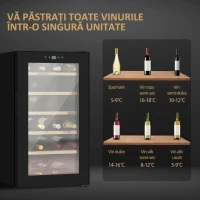 HOMCOM Frigider de Vinuri pentru 24 de Sticle de Sine Statator cu Usa de Sticla Frigider de 65 de litri cu o Singura Zona de Racire a Vinurilor cu Comenzi Digitale cu Ecran Tactil si Lumina LED Negru(m-4)