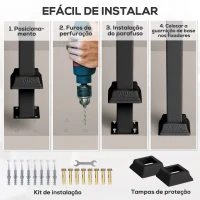 Outsunny Guarda Corpo para Escada 71 cm Guarda Corpo Metálico com Kit de Instalação Ângulo Ajustável para 1-3 Degraus 71x8x148 cm Preto(m-6)