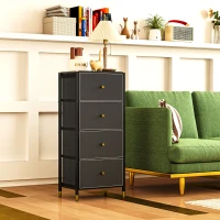 HOMCOM Cómoda para Dormitório Cómoda de Tecido com 4 Gavetas Dobráveis com Frentes de Couro PU 46x30x98 cm Preto(m-7)