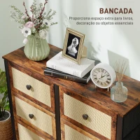 HOMCOM Cómoda para Dormitório Cómoda de Tecido com 6 Gavetas Dobráveis com Frentes de Vime 88x30x83 cm Marrom Rústico(m-5)