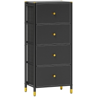 HOMCOM Cómoda para Dormitório Cómoda de Tecido com 4 Gavetas Dobráveis com Frentes de Couro PU 46x30x98 cm Preto