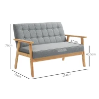 HOMCOM Sofá 2 Lugares Estofado em Linho com Apoio para os Braços de Madeira Encosto Acolchoado 114x75x76 cm Cinza Claro(m-3)