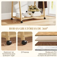 HOMCOM Charriot de Bambu para Roupa Charriot para Roupa com Rodas 2 Prateleiras Abertas e 2 Ganchos 84,5x43,5x158 cm Madeira(m-5)