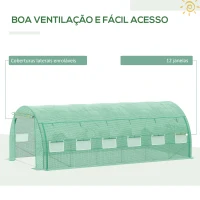 Outsunny Estufa de Túnel de Jardim 597x300x200 cm com Porta Lateriais e Janelas Enroláveis Cobertura de PE 140g/m² e Metal Galvanizado Verde(m-5)