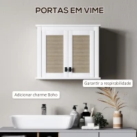 HOMCOM Armário de Parede para Casa de Banho com 2 Portas de Vime PE Prateleira Ajustável 60x19,5x49,4 cm Branco(m-4)