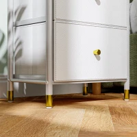 HOMCOM Cómoda para Dormitório Cómoda de Tecido com 4 Gavetas Dobráveis com Frentes de Couro PU 46x30x98 cm Branco(m-9)