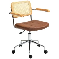 HOMCOM Cadeira de Escritório Giratória com Altura Ajustável Função Basculante e Encosto de Vime Sintético 60x55,5x82-90 cm Marrom(m-11)