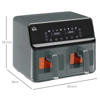 HOMCOM Heißluft Fritteuse ohne Öl Air Fryer Doppelbehälter 8L 2500 W 8 Programme einstellbare Temperatur Timer grau(m-3)