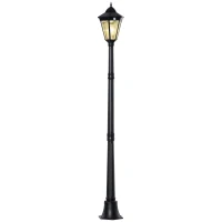 Outsunny Lanterne Solaire de Jardin Lampe de Jardin Lampadaire avec 19 LED 130 lumens 3000K Aluminium verre trempé Noir 22 x 22 x 194 cm(m-1)