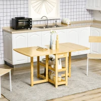 HOMCOM Table pliante, table à manger, deux côtés pliables, deux étagères, pieds réglables, bambou, 149,5 x 80 x 73,5cm(m-2)