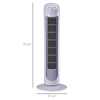 HOMCOM Säulenventilator Turm oszillierend leise 45 W 3 Geschwindigkeiten 27L x 27B x 75H cm weiß(m-3)