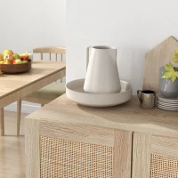 HOMCOM Buffet hoch Schrank Bohème Design doppelte Türen mit 3 Regalen in Rattan - 73 x 41 x 102 cm(m-5)