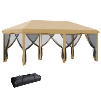 Outsunny Pavillon Faltpavillon 6 x 3 m Pop-up Abnehmbare Moskitonetze + Transporttasche Beige Schwarz(m-6)