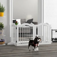PawHut Barrière de Sécurité pour Chiens Pliable, 4 Panneaux, pour Escaliers, Couloirs, Portes, MDF/Bois Massif, Blanc(m-2)