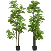 HOMCOM Set mit 2 künstlichen Pflanzen Geigenblattfeige Ficus Lyrata Höhe 180cm mit Topf(m-6)