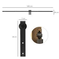 HOMCOM Système de Porte Coulissante Rail de Porte Coulissante Simple Quincaillerie pour Porte Coulissante en Bois Accessoire en Acier au Carbone Noir 183 x 0,6 x 18 cm(m-3)