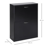 HOMCOM Schuhschrank Schuhablage Schuhregal dim. 60L x 24B x 80H cm 2 Klapptüren Schwarz(m-3)