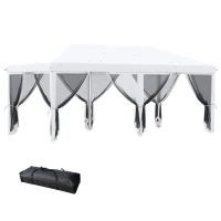Outsunny Gartenpavillon Barnum Faltbarer Pop-up 6 x 3 m abnehmbare Moskitonetze + Transporttasche Creme Schwarz(m-6)