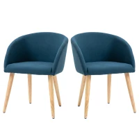 HOMCOM Packung mit 2 Esszimmerstühlen, Küchenstühlen im skandinavischen Design - Spitz zulaufende Gummiholzbeine - Ergonomische Sitzfläche, Rückenlehne und Armlehnen mit Leinenoptik-Bezug in Entenblau(m-1)