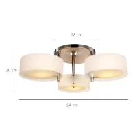 HOMCOM Plafonnier Lustre 40W Luminaire à 3 lampes Chromé en Acrylique E27, Blanc Chaud, Ø64xH20cm(m-3)