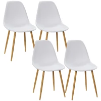 HOMCOM Ensemble de 4 chaises de salle à manger, pieds en métal effet bois, pieds antidérapants, jusqu'à 120 kg, Blanc / Décor bois(m-6)