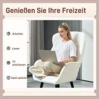 HOMCOM Gestoffeerde Stoel met Ruitstiksel, Bekleding van Teddystof, met Decoratief Kussen, 88 x 75 x 106 cm, Wit(m-8)