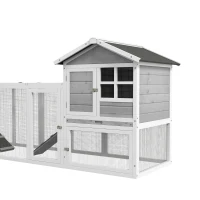 PawHut Clapier pour Petits Animaux, Clapier pour Lapins, Enclos extérieur, Cage, Rampe, bacs à litière amovibles, Blanc + Gris(m-4)