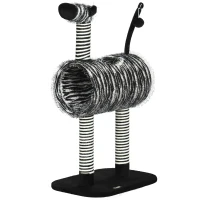 PawHut Kratzbaum au Design Zébré, 1 Tunnel pour chat, 3 Poteaux à griffer 48,5 cm x 35 cm x 93 cm, Noir + Blanc(m-1)