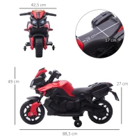 HOMCOM Kinder Elektromotorrad 6 V 3 km/h Licht- und Soundeffekte abnehmbare Räder Trittbretter Seitentaschen Metall PP Rot Schwarz(m-3)
