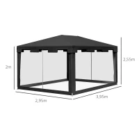 Outsunny Pavillon Tente de jardin 3 x 3 m Pavillon, résistant aux intempéries, pliable, 395cm x 295cm x 255 cm, Noir(m-3)