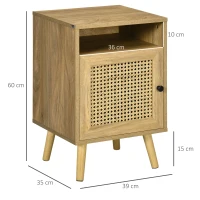 HOMCOM Nachttisch Nachtschrank mit Schrank Tür Rattan Flechtwerk und Fach Vintage Design 39 x 35 x 60 cm Natur(m-3)