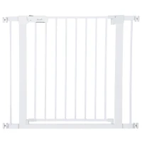 PawHut Barrière de Porte, Installation sans Perçage, Largeur Ajustable de 75-96 cm, Ouverture d'une Seule Main, Métal, Blanc, 76 cm de Hauteur(m-6)