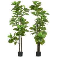 HOMCOM Set mit 2 künstlichen Pflanzen Geigenblattfeige Ficus Lyrata Höhe 180cm mit Topf(m-1)