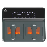 HOMCOM Heißluft Fritteuse ohne Öl Air Fryer Doppelbehälter 8L 2500 W 8 Programme einstellbare Temperatur Timer grau(m-1)