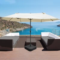 Outsunny Parasol Jardin Parasol Double Parasol de marché Parasol de terrasse avec support de parasol Manivelle Crème Ovale 460 x 270 x 240 cm(m-2)