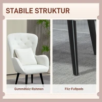 HOMCOM Gestoffeerde Stoel met Ruitstiksel, Bekleding van Teddystof, met Decoratief Kussen, 88 x 75 x 106 cm, Wit(m-7)