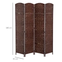 HOMCOM Paravent aus Holz Raumteiler Trennwand faltbar 4 Paneele 180 x 190 cm braun(m-3)