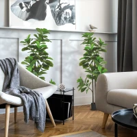 HOMCOM Set mit 2 künstlichen Pflanzen Geigenblattfeige Ficus Lyrata Höhe 180cm mit Topf(m-2)