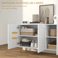 HOMCOM Aparador para Sala Aparador de Entrada com 3 Portas e Prateleiras Ajustáveis para Cozinha Sala 120x40x75 cm Branco Brilhante(m-6)
