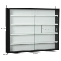 HOMCOM Wandvitrine für Sammlerstücke 5 höhenverstellbare Regale und 2 Glasschiebetüren 80 x 9,5 x 60 cm Schwarz(m-3)