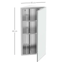 HOMCOM Spiegelschrank Badezimmer Wandtoilette Eckschrank 2 Regale Abmessungen 30 B x 18,4 T x 60 H cm Edelstahl(m-3)