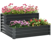 Outsunny Quadratisches Hochbeet aus Stahl mit offenem Boden 2 Etagen für Kräuter Gemüse Obst Blumen 120 x 101 x 58 cm Dunkelgrau(m-6)