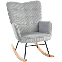 HOMCOM Fauteuil à bascule vintage, patins courbés, rembourrage épais, hêtre & acier, Gris clair(m-1)