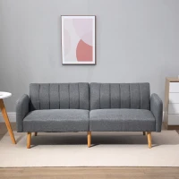 HOMCOM Canapé-Lit, 2 Places en Tissu, Canapé avec Fonction de Couchage, Polyester Style Lin, Bois de Caoutchouc, 173 x 75 x 73 cm, Gris(m-4)
