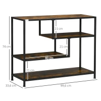 HOMCOM Étagère, Console, Design Industriel, 4 Étagères, Cadre en Acier, 99,6 x 33,6 x 74 cm(m-3)