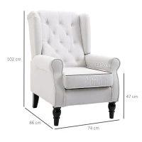 HOMCOM Fauteuil à Oreilles Fauteuil de Relaxation Fauteuil Vintage avec Capitonnage Pieds Tournés 74 cm x 86 cm x 102 cm Blanc Crème(m-3)