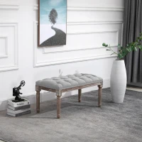 HOMCOM Banc Rembourré, Banquette, Banc de Lit avec Aspect Lin, Banquette de Maquillage pour Couloir, Entrée, Chambre à Coucher, Bois de Caoutchouc, Gris, 81 x 41 x 41 cm(m-2)